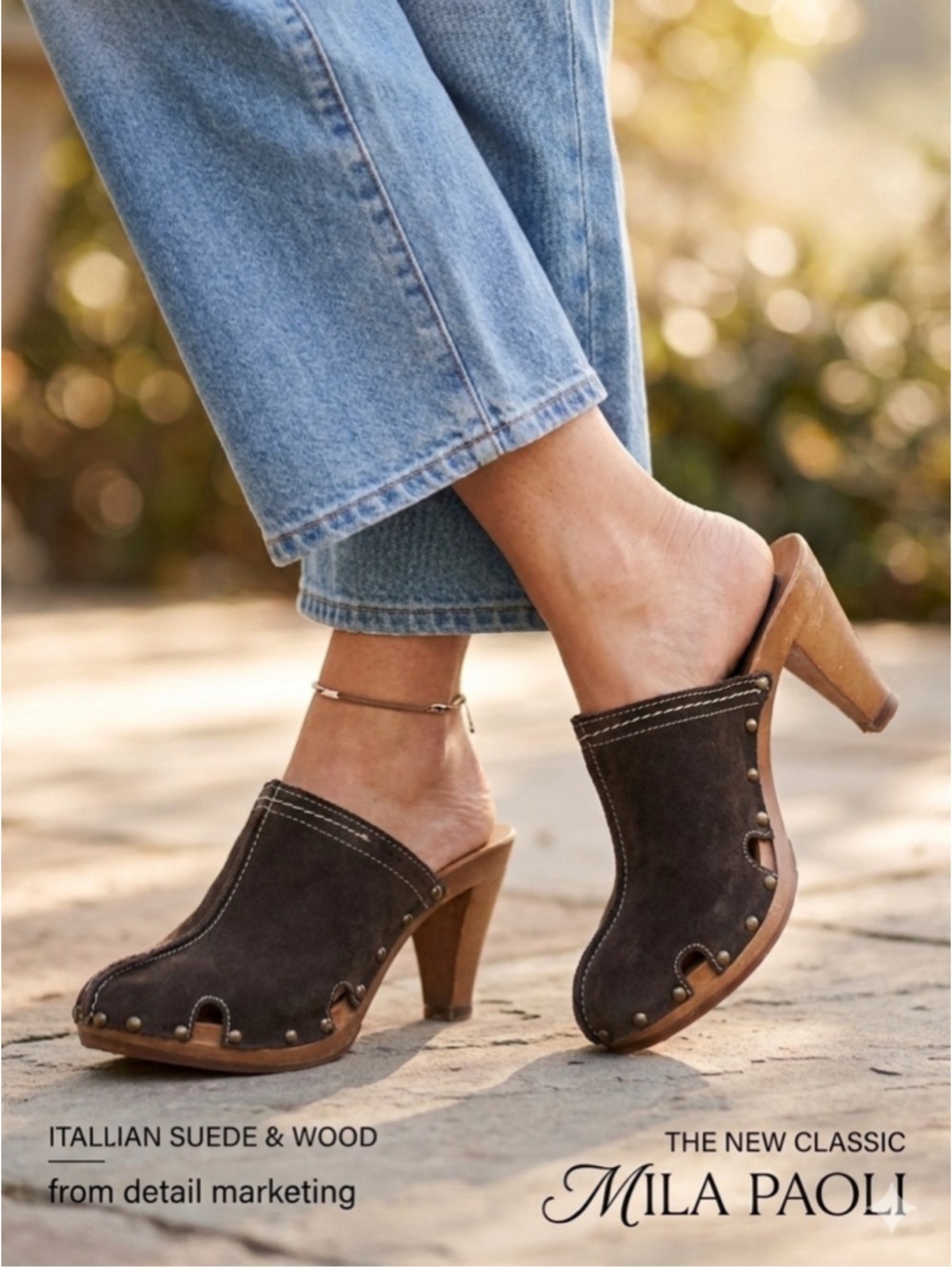 Mila Paoli Dark Chocolate Brown Suede Heeled Clog Mules Made in Italy Size 40/9